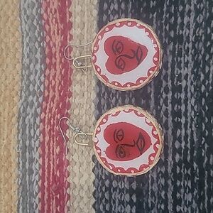 Playful Round Heart Face Folk Art  Earrings with Silver Look Hooks 3 Pair $15